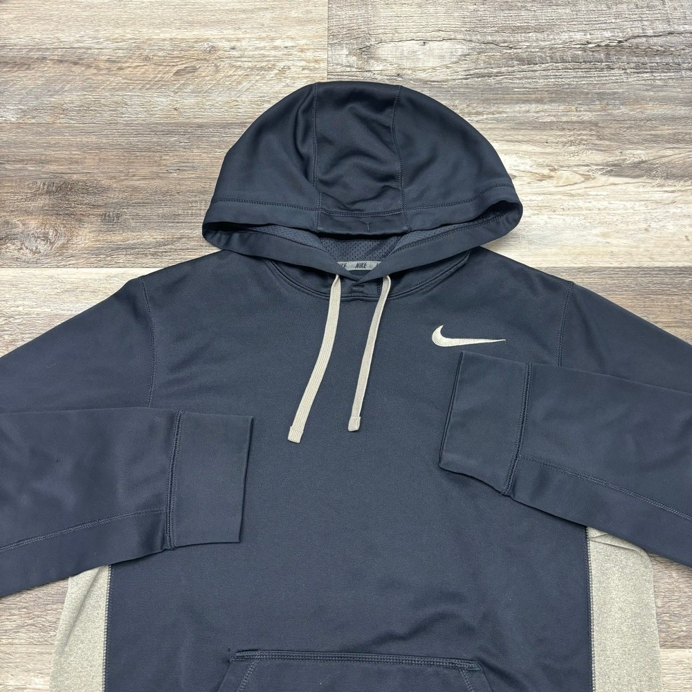 Nike Therma Fit Ko Fleece 2.0 Gray Blue Mens S Swoosh Pullover Sweatshirt Hoodie